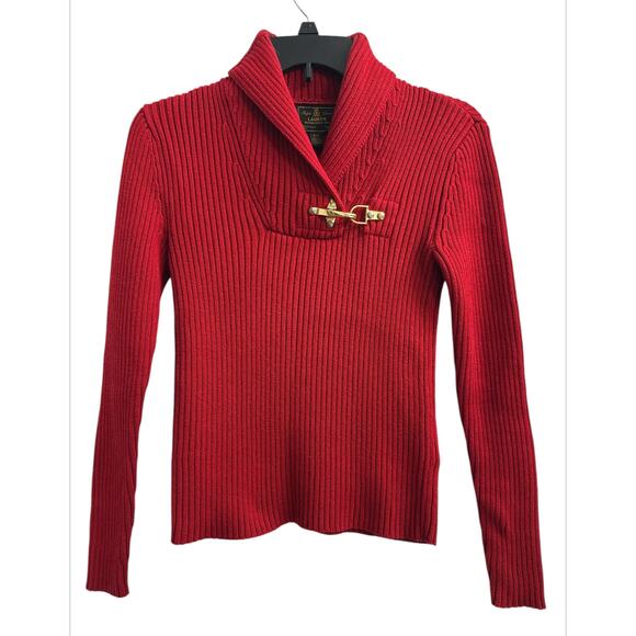 Vintage Lauren Ralph Lauren Red Sweater top 100% Cotton Women's Petite Small P/P - Picture 1 of 8